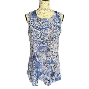 Fever NEW Sleeveless Layered Blue Mosaic Glass Shirt Size Small